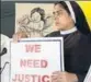  ??  ?? A nun demanding justice over an alleged sexual assault on a fellow nun by a bishop.