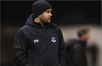  ??  ?? New Drogheda boss Tim Clancy watches the action.