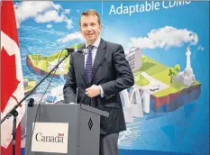  ?? COLIN CHISHOLM ?? President of the Treasury Board and MP for Kings-Hants Scott Brison announced a $5 million repayable loan to BioVectra, a bioscience and pharmaceut­ical company, which is in the process of expanding its Windsor location, on April 12.