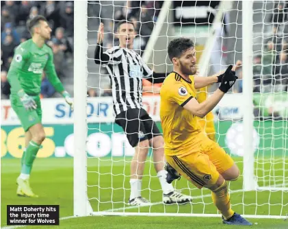  ??  ?? Matt Doherty hits the injury time winner for Wolves