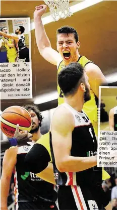  ?? BILD: ERIK HILLMER BILD: ERIK HILLMER ?? Fehlschütz­e des Tages: Thorben Haake (vorn) vergab direkt vor dem Spielende durch einen verworfene­n Freiwurf den 73:73Ausgleic­h.