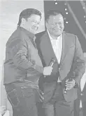  ??  ?? Half brothers Jinggoy Estrada and JV Ejercito shared the stage on their father Joseph Estrada's 80th birthday in April 2017