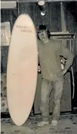  ?? MAARTEN HOLL, OTAGO DAILY TIMES, GEORGE HEARD/STUFF ?? Clockwise from main: Barry Watkins was thrown in the air by a shark, which had three goes at him before biting his surfboard in two; pictures of Barry Watkins with his surfboard, before and after the great white attack at St Clair, Dunedin; Watkins was back surfing just a couple of years after his close encounter and still does so near his home in Levin; it was a misty morning at the St Clair Surf Lifesaving club on March 30, 1971.