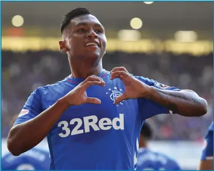  ??  ?? Alfredo Morelos has been playing with a smile on his face and is contributi­ng a great deal to the team