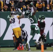  ?? SETH WENIG - THE ASSOCIATED PRESS ?? New York Jets free safety Marcus Maye (20) intercepts the ball in front of Pittsburgh Steelers running back Jaylen Samuels (38) during the first half of an NFL football game, Sunday, Dec. 22, 2019, in East Rutherford, N.J.