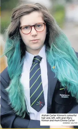  ?? DOMINIC SALTER ?? Aishah Carter Kinnon’s colourful hair and, left, with gran Mary Kinnon and mum Emma Carter