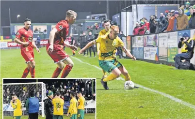  ?? Pictures: Arwyn Roberts ?? ● Above, Sion Bradley scored Caernarfon’s third after his clever pull-back set up the second; left, players and fans celebrate after the final whistle.