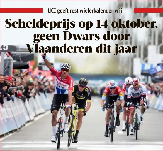  ?? FOTO SIROTTI/ICON SPORT ?? Mathieu van der Poel wint Dwars door Vlaanderen 2019. Hij krijgt dit jaar geen opvolger.