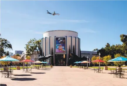  ?? ARIANA DREHSLER PHOTOS ?? The parking area in front of Balboa Park’s San Diego Air & Space museum was transforme­d into an open space called Palisades Plaza.