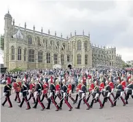  ?? Pictures: Getty Images. ?? From left: the Queen and members of the royal family attend the Order of the Garter Service at St George’s Chapel; Prince Harry and Meghan Markle; the procession of the Order of the Garter Service outside the chapel; the happy couple have gone against tradition by choosing a Saturday, as royal weddings normally take place on a weekday.