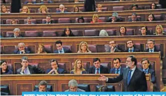  ??  ?? MADRID: Spain’s Prime Minister Mariano Rajoy gives a speech during a session of the Lower House of Parliament in Madrid yesterday. Spain ramped up pressure on Catalonia’s secessioni­st leaders as rumblings grew louder of civil resistance to a threatened...