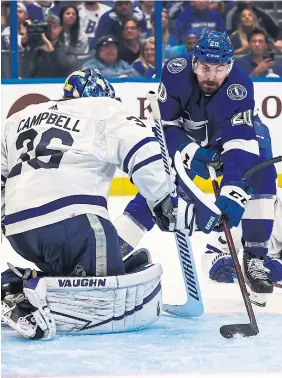  ?? MARK LOMOGLIO GETTY IMAGES FILE PHOTO ?? Pending free-agent Nick Paul of the Lightning, who beat Leafs goalie Jack Campbell for two back-breaking goals in Game 7 this spring, is a penalty killer with ties to T.O.