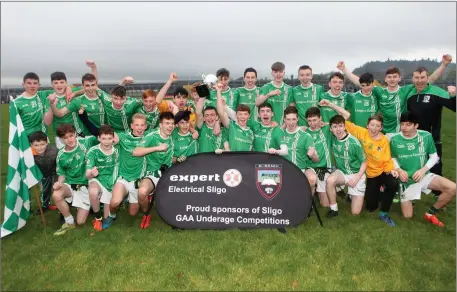  ??  ?? St Molaise Gaels U16 championsh­ip winners after an exciting final with Eastern Harps in Markievicz Park on Sunday.