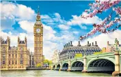  ??  ?? London’s Westminste­r Bridge and Big Ben in the spring sunshine