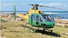 ??  ?? THE SANParks Airbus AS350B-3+ (Squirrel) helicopter was damaged after losing control during take off from Cape Town Internatio­nal Airport at the weekend.