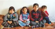  ?? Courtesy: UNHCR ?? Syrian refugees Hamsa, 3, Ali, 10, Islam, 5, and Shayla, 7, in their family’s rented apartment in Madaba, Jordan. The family pays 120 Jordanian dinars a month as rent while Ali, who suffers from asthma, needs regular medication.