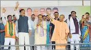  ?? ?? UP CM Yogi Adityanath addressing during an election rally for Lok Sabha election in Nawada, Bihar.