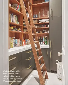  ??  ?? Walk-in larder with open shelves and a walnut ladder, from £35,000 (for a kitchen) Woodstock Furniture