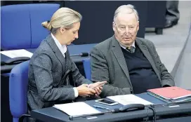  ?? / ?? Nachdenkli­ch im Bundestag: Alice Weidel und Alexander Gauland.