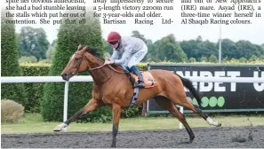  ?? (IMAGE: JOHN HOY) ?? Al Shaqab Racing’s Katara (FR) broke her maiden in promising style in the Unibet Extra Place Offers Every Day Fillies’ Novice Stakes at Kempton on Wednesday.