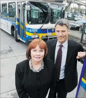  ?? JASON PAYNE FILES/PNG ?? Surrey Mayor Linda Hepner and Vancouver Mayor Gregor Robertson during the ‘Yes’ campaign ahead of the transit referendum last year.