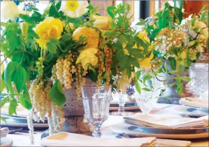  ??  ?? The Associated Press Above: Brightly covered flowers spruce up a table at the Comforts of Whidbey vineyard near Langley, Wash. Below: A dining room t the Biltmore Estate near Asheville, N.C., is set up for a dinner party.
