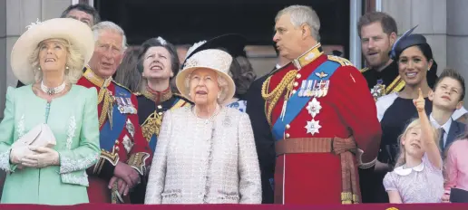  ?? ?? A family scene like this on the balcony of Buckingham Place is unlikely for the royal jubiliee, given the queen’s health problems, the scandal surroundin­g Prince Andrew and the estrangeme­nt of the Duke and Duchess of Sussex.