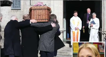  ??  ?? Emma Hannigan’s coffin is carried into Our Lady of Perpetual Succour Church in Foxrock ahead of her funeral Mass.