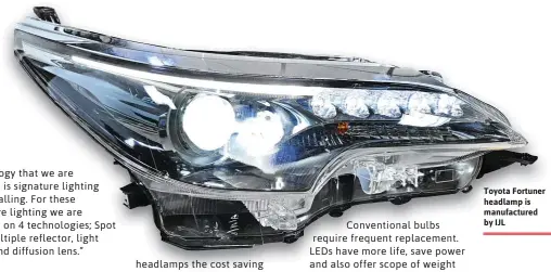  ??  ?? Toyota Fortuner headlamp is manufactur­ed by IJL