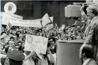  ?? AFP ?? 1976 — Democratic candidate for the US Presidency Jimmy Carter interactin­g with his supporters at the Democratic National Convention in New York City. —