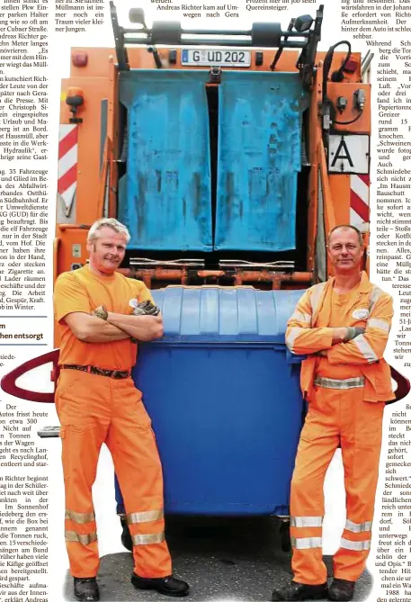  ??  ?? Bekennende Müllmänner: Andreas Richter (links) und Mario Schmiedebe­rg. Fotos(): Ilona BergerGrei­fswald