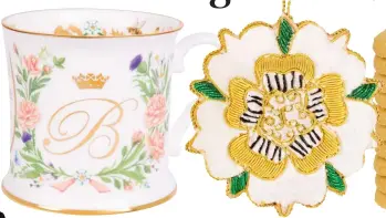  ??  ?? Royal collection: The £40 tankard, a £14.50 white rose of York decoration and a £2.95 tube of shortbread