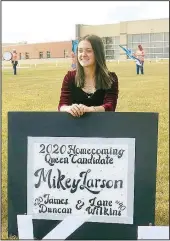  ??  ?? Homecoming queen candidate Mikey Larson poses for a solo photo. Mikey was crowned as 2020 homecoming queen in ceremonies Friday afternoon at Lion Field.