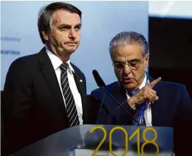  ?? Pedro Ladeira -4.jul.18/Folhapress ?? O pré-candidato a presidente Jair Bolsonaro (PSL), no evento da CNI em que foi aplaudido ao se dizer a favor da indústria