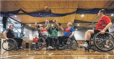  ?? ADELE RYCROFT/MANAWATŪ STANDARD ?? Manawatū players practising this week in preparatio­n for the Kotahitang­a Collective wheelchair basketball tournament in Palmerston North this weekend.