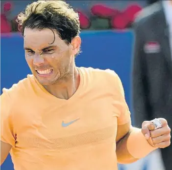  ?? FOTO: MANEL MONTILLA ?? Nadal celebrando su pase a semifinale­s. Tuvo que remontar en el segundo set ante Martin Klizan