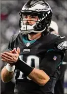  ?? Sam Hodde / Getty Images ?? Gardner Minshew was targeted by Philadelph­ia because of his solid play with Jacksonvil­le in 2019. He started two games this season.