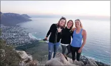  ?? PICTURE: BENJAMIN MALHERBE ?? Having a swell time chasing big waves in South Africa are, from left, Bianca Valenti of the US, TammyLee Smith of Ballito and the Big Wave Women’s World champion, Paige Alms of Hawaii.