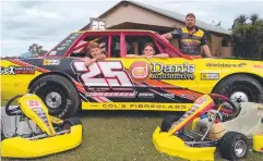  ??  ?? FAST TIMES: Alice River speedway driver Adam Jorgensen with his children Livi, 11, and Huxley, 7, who all impressed at the Mareeba Speedway on the weekend.