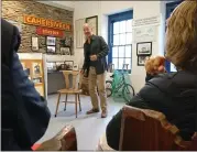  ??  ?? Sailor Damian Foxall shares some seafaring tales at the recent launch of theSS NetReuse Project in south Iveragh