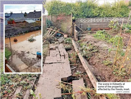  ?? GARETH JENKINS ?? The scene in Kidwelly at some of the properties affected by the floods, inset.