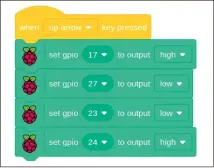  ??  ?? Use these Scratch instructio­ns to move your robot. Hopefully it all works as expected. But beware: this is how the robot uprising starts!