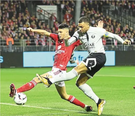  ?? | PHOTO : THIERRY CREUX / OUEST-FRANCE ?? Kylian Mbappé a offert la victoire au PSG contre Brest dans les dernières minutes.