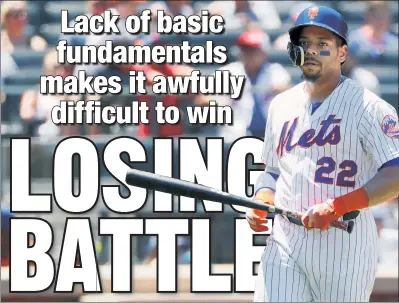  ?? Paul J. Bereswill ?? STRIKING OUT ON OWN: Against the Dodgers last month, the Mets’ Dominic Smith was unable to advance a runner in the 10th inning with no outs. Instead of attempting to bunt, which he has never done as a profession­al, Smith struck out on three pitches as...
