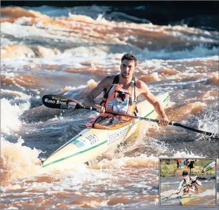  ?? PICTURES: ANTHONY GROTE/GAMEPLAN MEDIA ?? LEADER OF THE PACK: It was another flawless day for Andy Birkett as he stretched his lead to over six minutes from nearest rival Hank McGregor on the 46km second stage of the Dusi from Dusi Bridge to Msinsi Resort yesterday. INSET: Abby Solms, who...