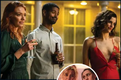  ?? ?? EXTENDED COFFEE AD:
Eleanor Tomlinson, Alfred Enoch and Jessica De Gouw. Inset: Lizzie Davidson and Kat Sadler