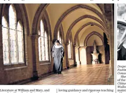  ??  ?? Sister Mary David, far right and, right, hurrying through the cloister at St Cecilia’s Abbey on the Isle of Wight: an exceptiona­lly vivacious personalit­y