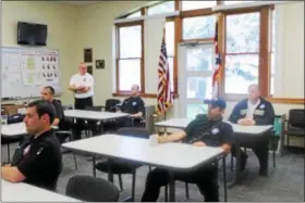  ?? KRISTI GARABRANDT — THE NEWS-HERALD ?? The staff at the Eastlake Fire Department attend a training on natural gas leaks. Eastlake Chief Ted Whittingto­n indicates that the levy passing will allow the Eastlake department to maintain the staff it has now and keep it updated with training.