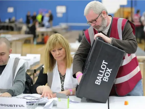  ??  ?? Votes arrive to be counted at Fenton Sports Centre in the Stoke-On-Trent Central by-election (Getty)