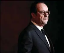  ?? — AFP ?? PARIS: French President Francois Hollande delivers a speech after awarding the Legion of Honour (Legion d’Honneur) and the National Order of Merit (Ordre National du Merite) to Olympic and Paralympic athletes at the Elysee Presidenti­al Palace.